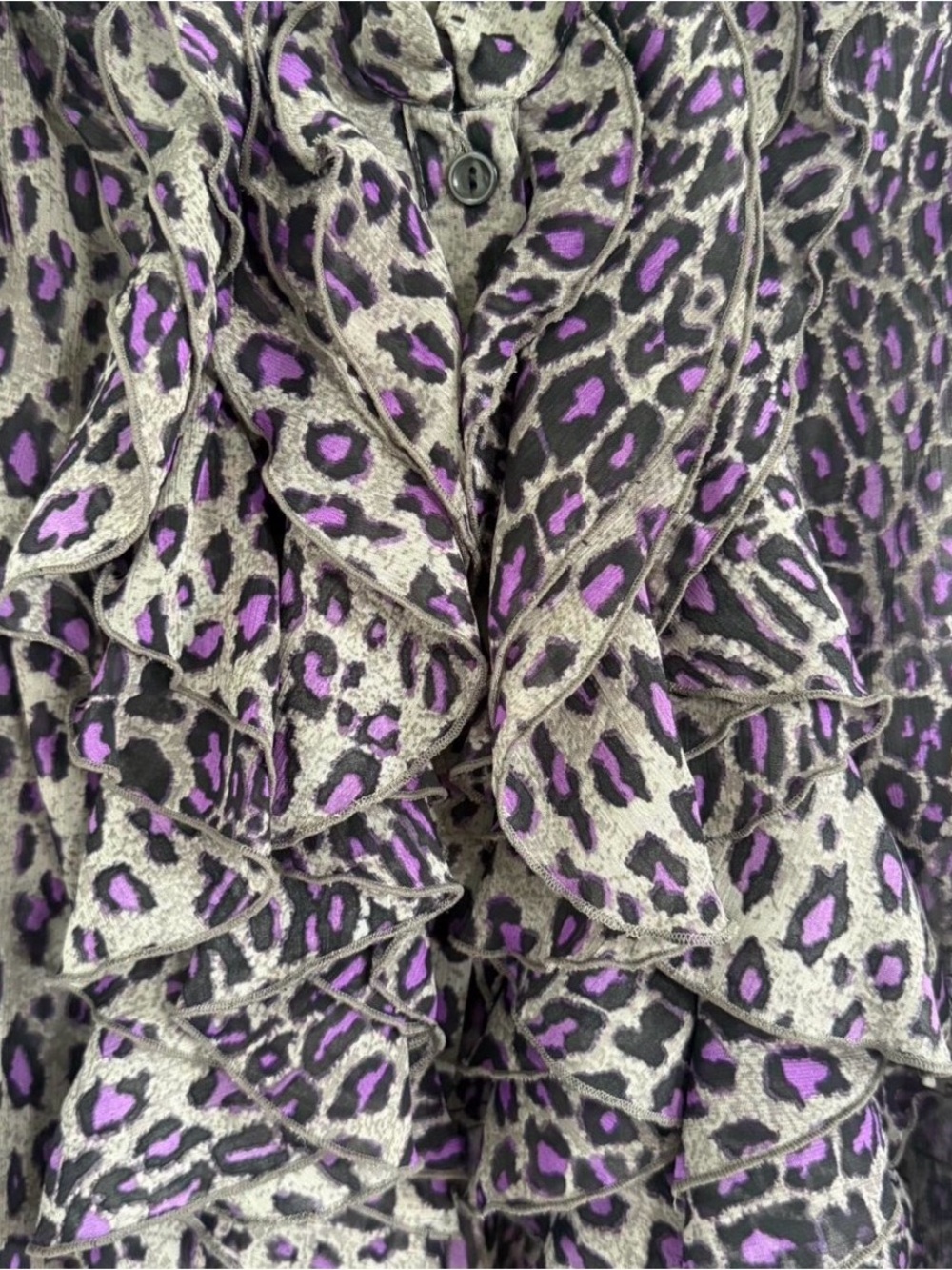 Miley Cyrus x Max Azria y2k XL Blouse Purple Cheetah Print Indie Grunge Ruffles - Picture 7 of 7